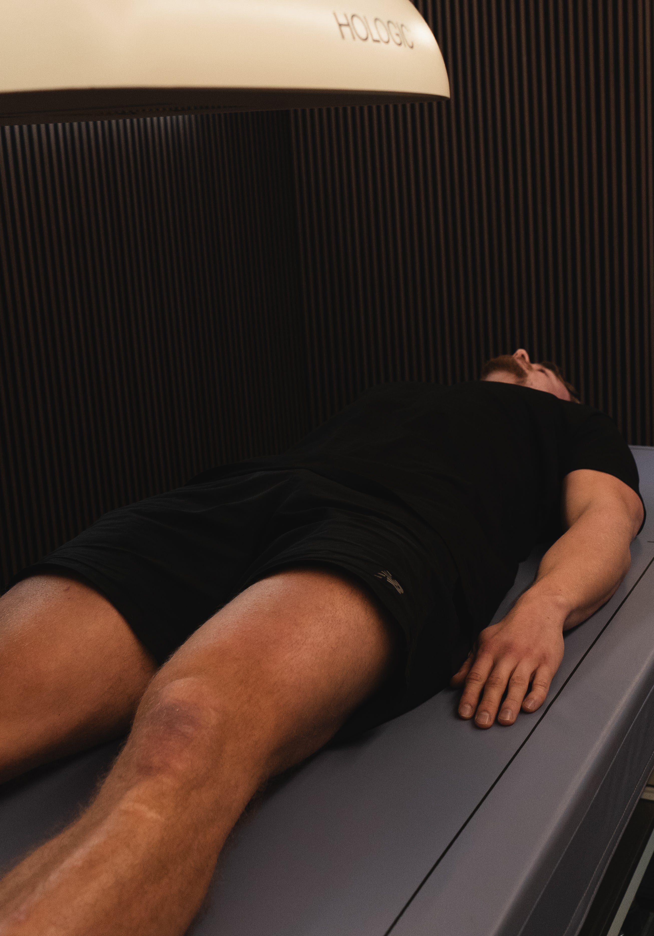 A DEXA body-composition scan inside the Telomyx mobile clinic