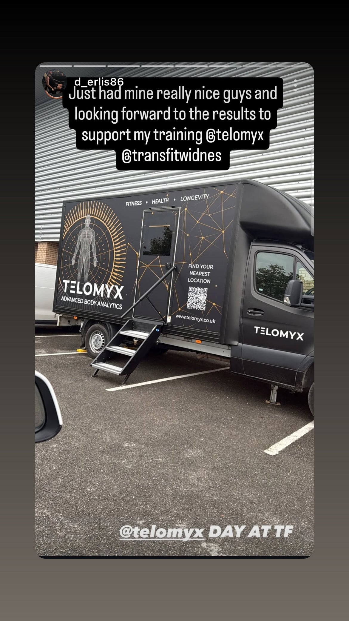 Client Instagram story tagging Telomyx after a scan