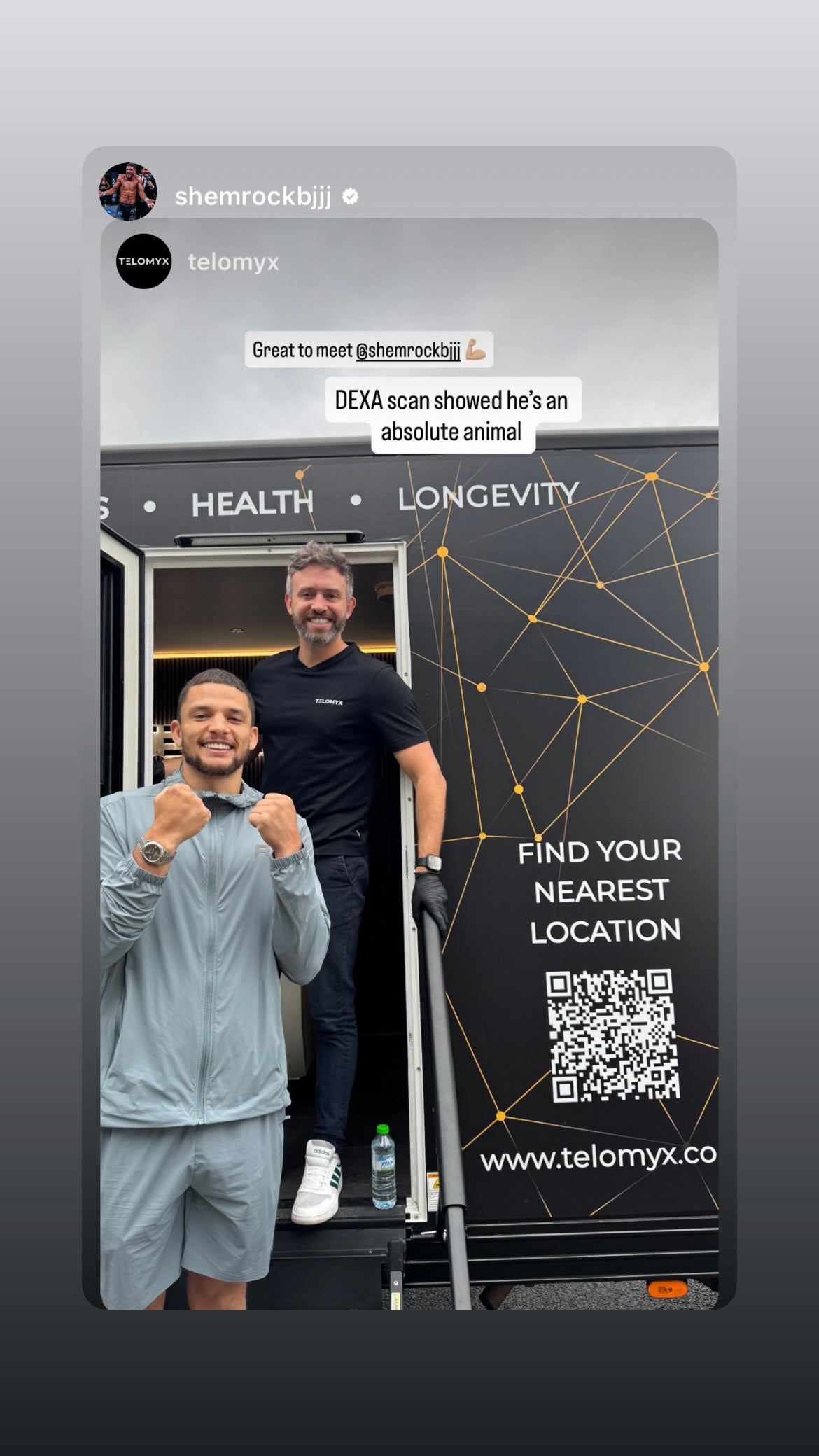 Client Instagram story tagging Telomyx after a scan