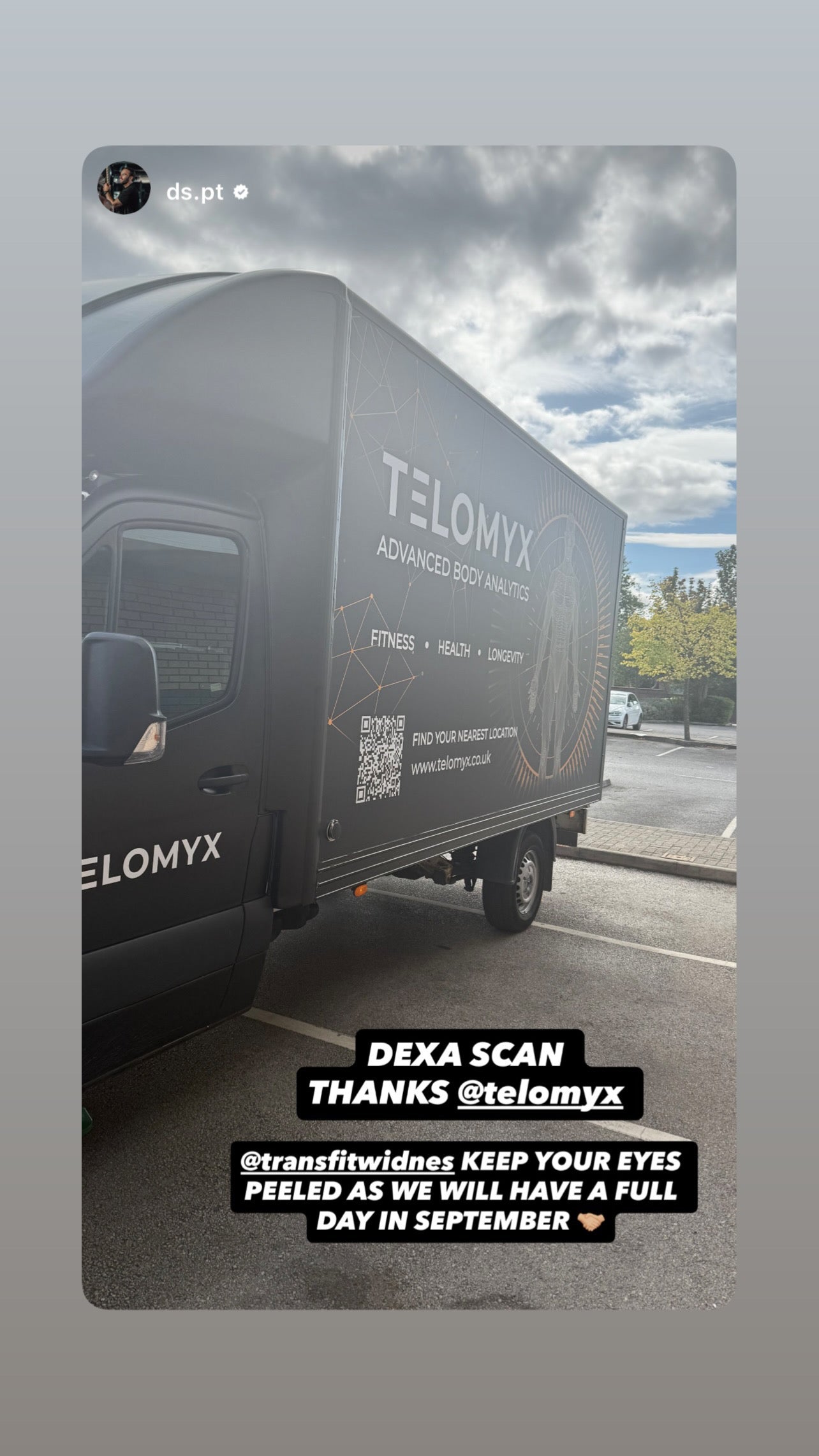 Client Instagram story tagging Telomyx after a scan