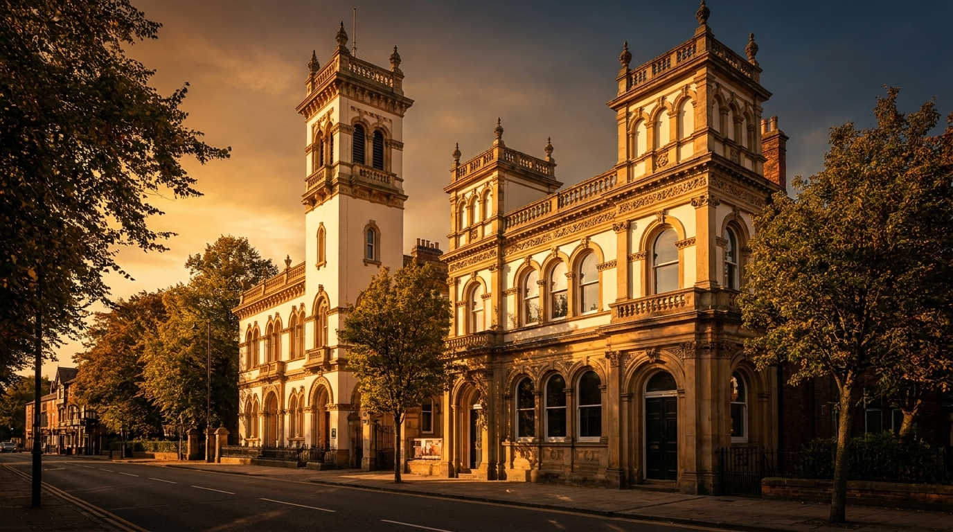 Knutsford Cheshire skyline with the King Street heritage buildings and Tatton Park parkland at golden hour | TELOMYX mobile DEXA, VO2 Max and RMR testing in Knutsford