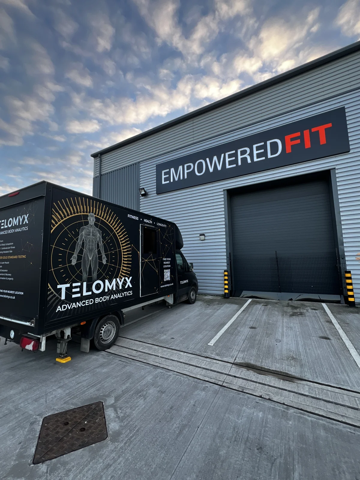 The TELOMYX mobile clinic outside EmpoweredFit Liverpool