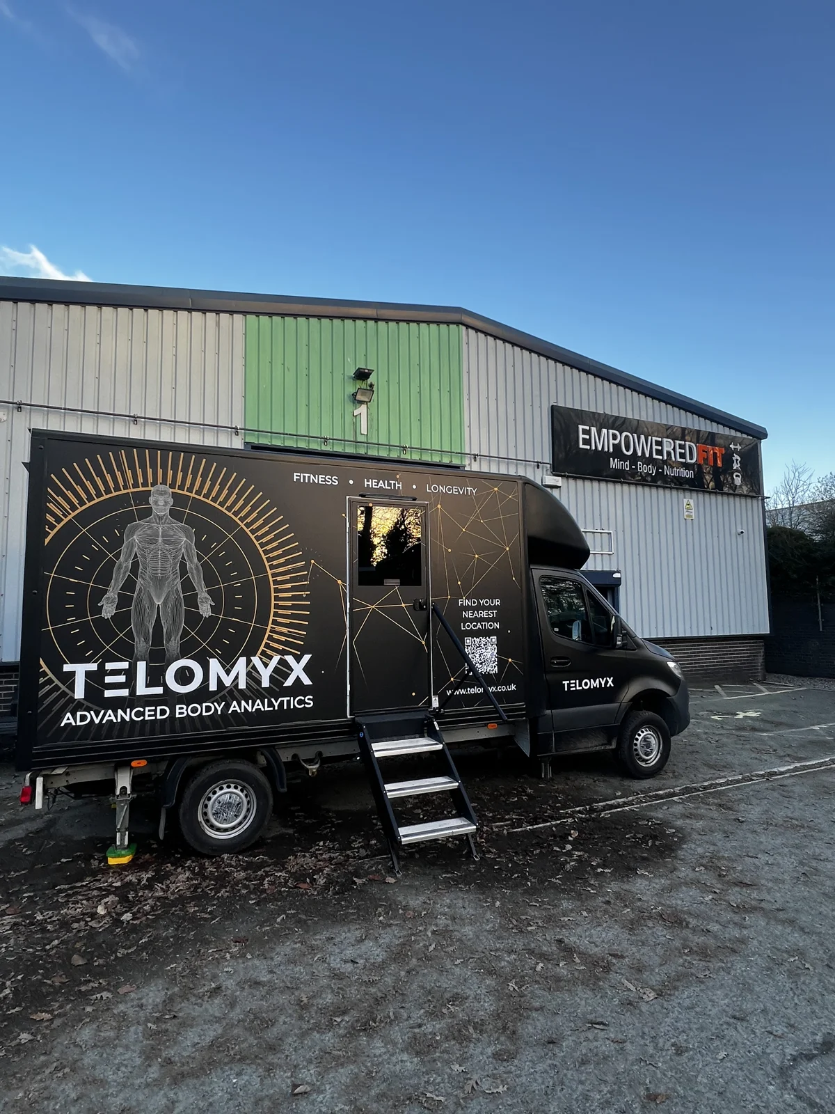The TELOMYX mobile clinic parked on site